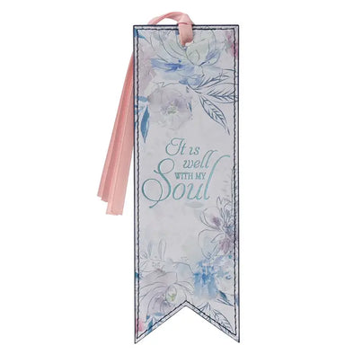 Bookmark Faux Leather Navy/Floral Printed It Is Well