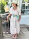 Oatmeal Linen Puff Sleeve Midi Dress