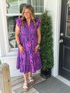 Pink and Navy Collared Midi Dress