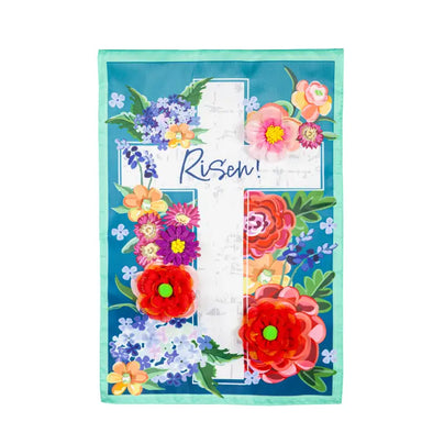 "Risen" Floral Easter Cross Applique Garden Flag