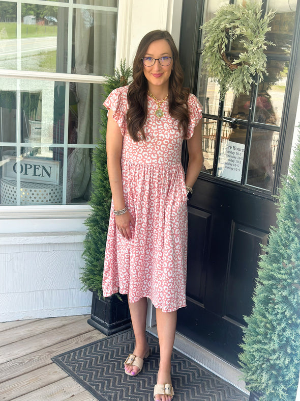 Pink Leopard Babydoll Midi Dress