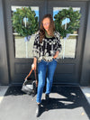 Black Tribal Print V-Neck Top