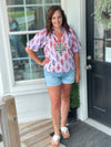 Lilac Floral Puff Sleeve Top w/ Scallop Hem