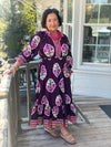 Plum Mix Flower Patch Boarder Print V-Neck Midi Dress
