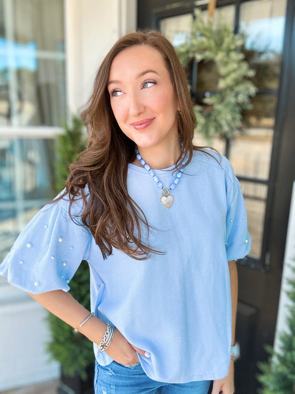 Baby Blue Pearl Detail Top