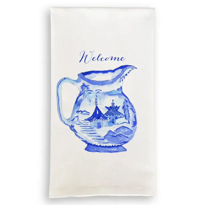 Welcome Blue & White Pitcher Tea Towel – Grace At Home Treasures