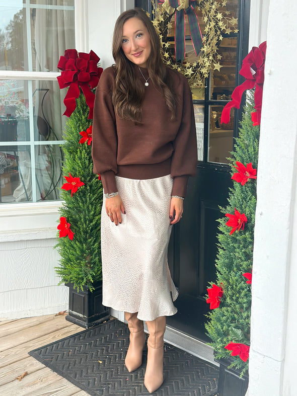 Brown Mock Neck Seam Sweater