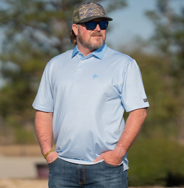 Old South Blue Sky Stripe Performance Polo