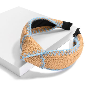 Raffia Headband w/ Blue Stitching
