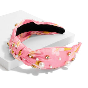 Pink Floral Satin Wrapped Headband