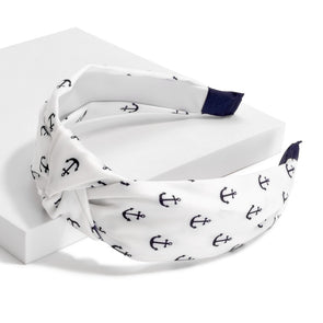 Anchor Print Satin Wrapped Headband With Top Knot