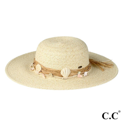 C.C Wide Brim Sun Hat With Shell Trimmed Band