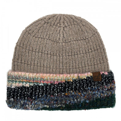 C.C. Taupe Multi Cuff Beanie