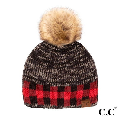 CC Buffalo Plaid Fur Lined Beanie