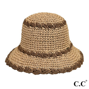 Dark Straw Scalloped Bucket Hat
