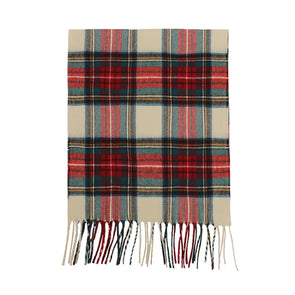 Beige Plaid Cashmere Feel Scarf