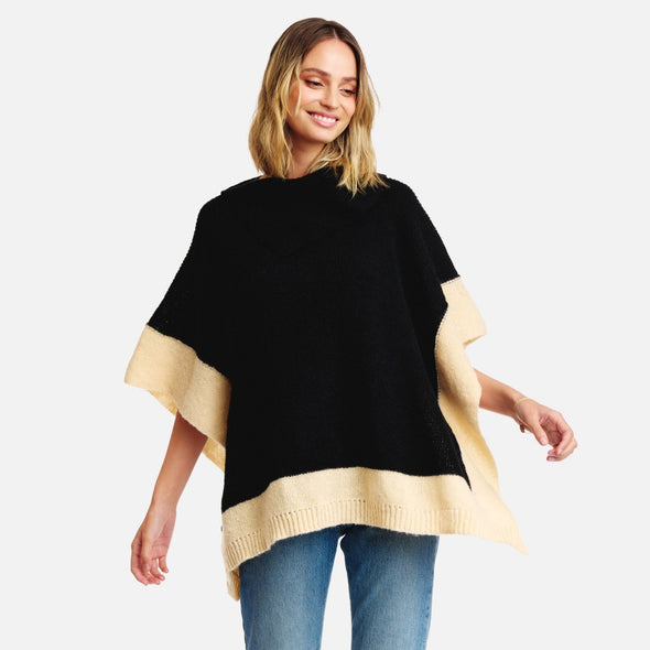 Color Block Poncho (Black or Taupe)