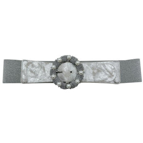 Silver Elastic Belt w/ Pearl Buckle