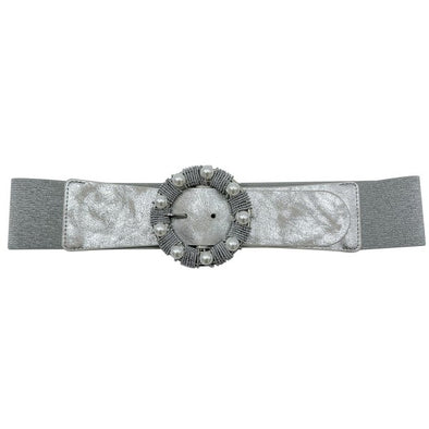 Silver Elastic Belt w/ Pearl Buckle