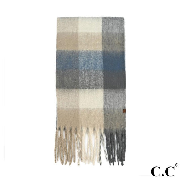 C.C Beige Checkered Cozy Scarf