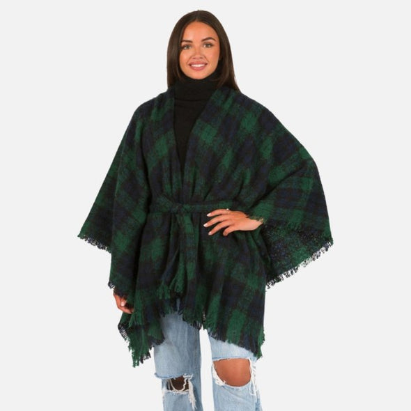 Green Plaid Wrap w/ Tie Waist