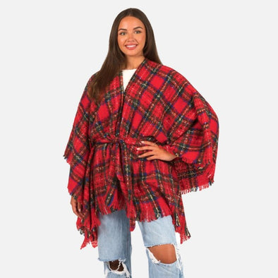 Red Tartan Plaid Wrap w/ Tie Waist