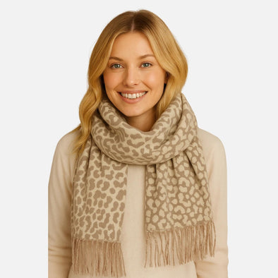 Ivory Leopard Tassel Scarf