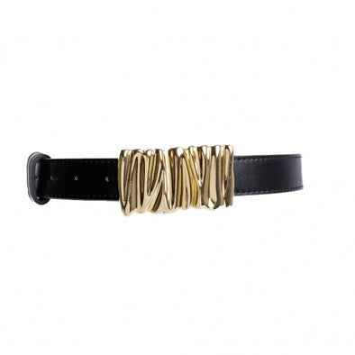 Gold Buckle Vegan Leather Belt ( Gold & Black)