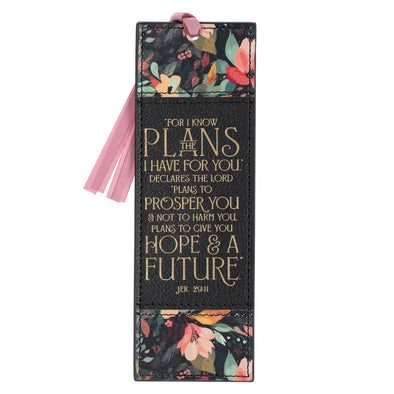 Bookmark Faux Leather Black I Know the Plans Jer. 29:11