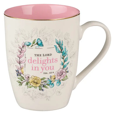 The Lord Delights in You Pink Floral Ceramic Coffee Mug