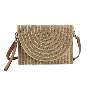 Taupe Stripped Two Tone Straw Crossbody/ Clutch