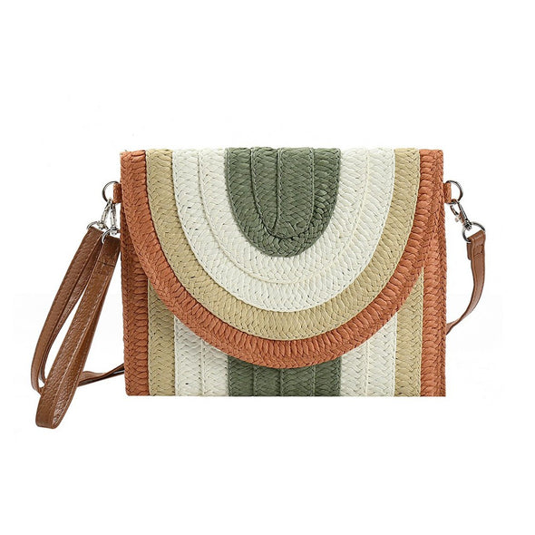 Olive Striped Straw Crossbody/ Clutch