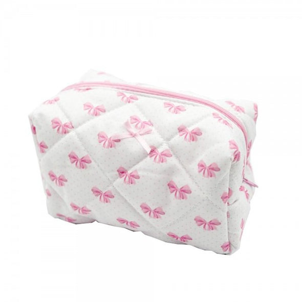 Quilted Puffer Bow Makeup Pouch