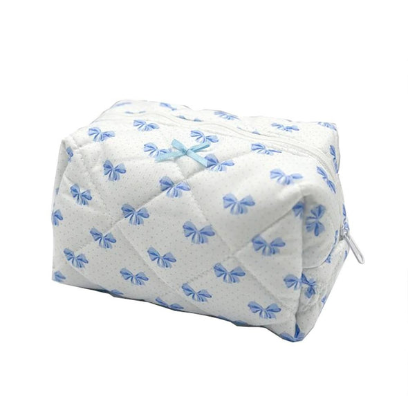 Quilted Puffer Bow Makeup Pouch