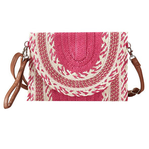 Fuchsia Woven Straw Crossbody/ Clutch