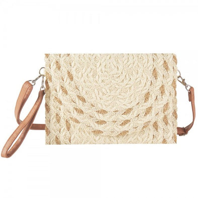 Beige Woven Straw Crossbody/ Clutch Bag