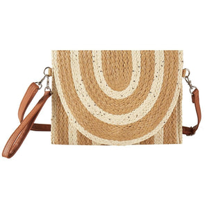 2 Tone Straw Crossbody/ Clutch w/ Sequin Detail