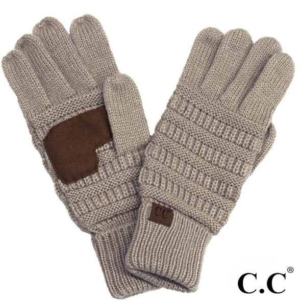 C.C. Taupe Solid Ribbed Smart Touch Gloves