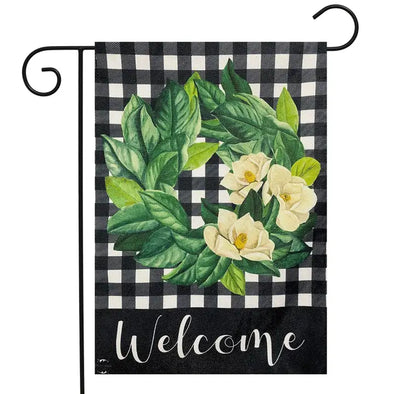 Magnolia Wreath Burlap Garden Flag