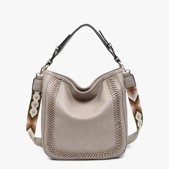 Warm Grey Aris Small Whipstitch Hobo w/ Guitar Strap