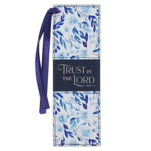 Bookmark Faux Leather Blue Floral Trust Prov. 3:5