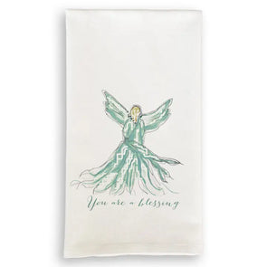 Turquoise Whispy Angel with You Are A Blessing Tea Towel