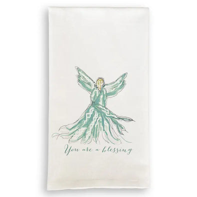 Turquoise Whispy Angel with You Are A Blessing Tea Towel