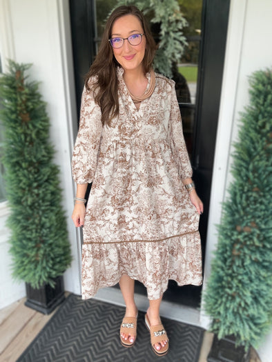 Brown Abstract Landscape Midi Dress