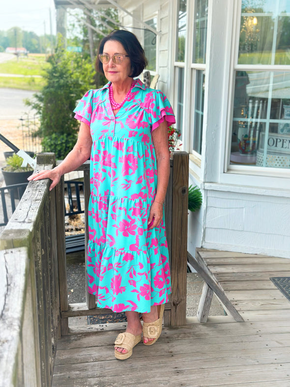 Cotton Candy Floral Tiered Midi Dress
