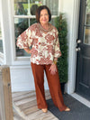Caramel Cherry Blossom Scalloped Hem Blouse