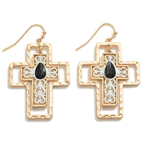 Black Rhinestone Cross Earrings