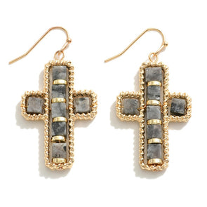 Grey Stone Cross Earrings