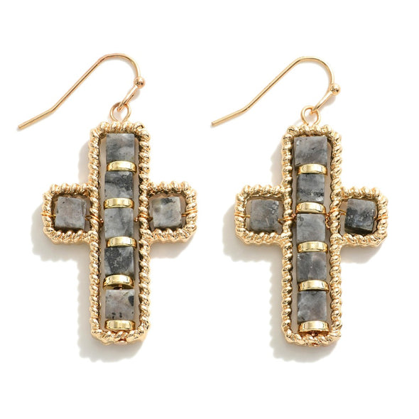 Grey Stone Cross Earrings