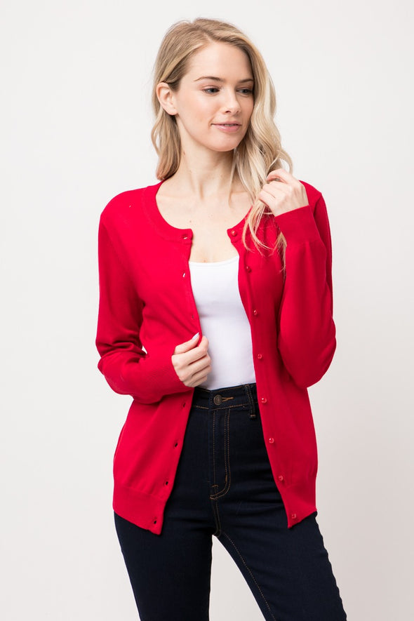 Red Classic Button Down Cardigan